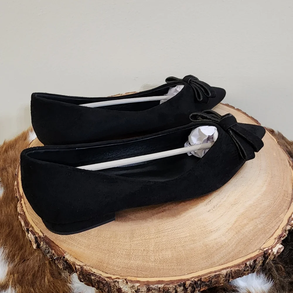 C. Paravano BowKnot Suede Flats (Aida) Black Size 37 (US Size 6.5)